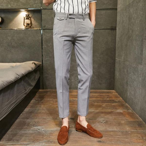 

drape suit trousers men's nine-point self-cultivation small feet casual solid color long pants korean spring new style, Black