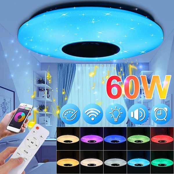 

music ceiling lamp remote&app control 24/48/60w ceiling lights rgb dimmable ac85-265v for home bluetooth speaker lightingfixture