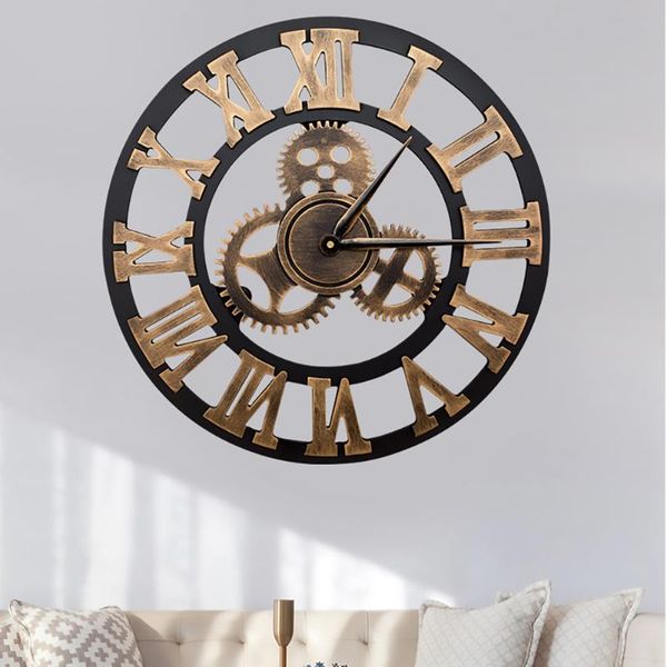 

luxury art gear wooden vintage large wall clock 40cm handmade roman numeral wall clock retro rustic decorative for decor