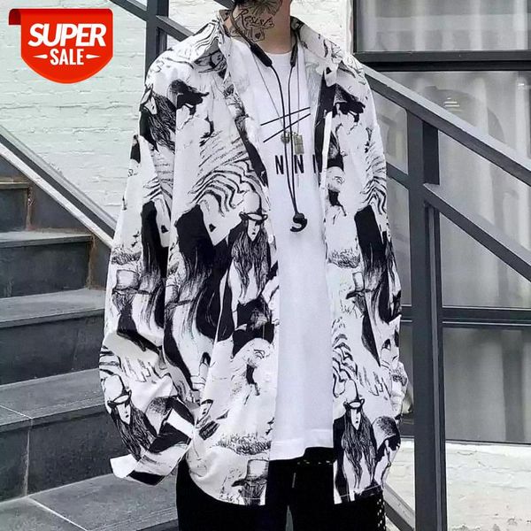 

autumn jacket tshirt women blouses long-sleeved hong kong-style bf retro graffiti printed shirt jacket loose cold style shirt #616l, White;black