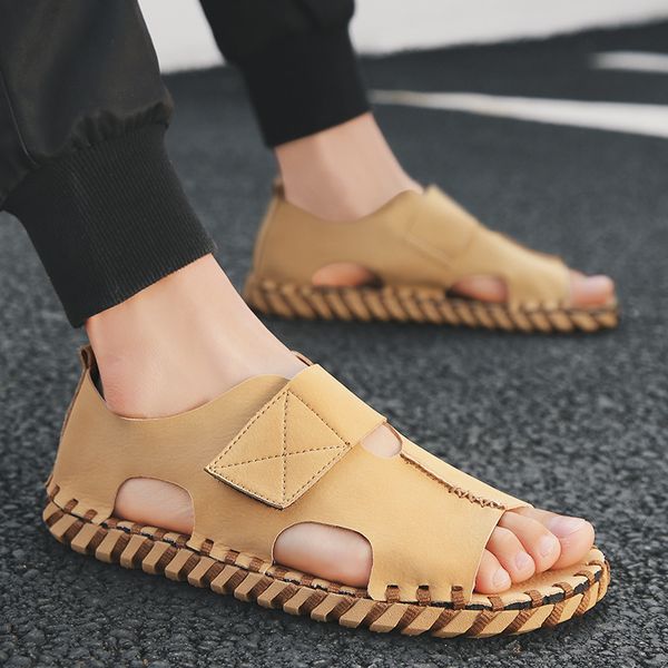 

slippers sandals men's summer vietnam outdoor beach fashion personality british casual leather slippers rjhg, Black
