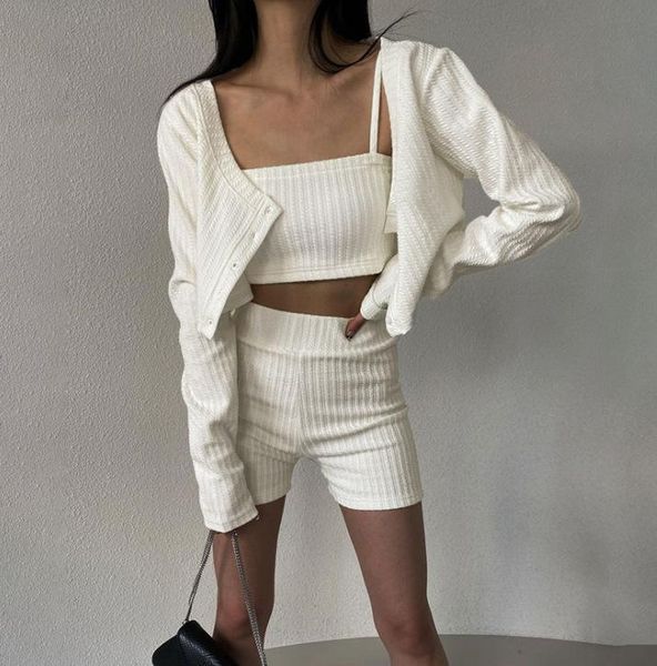 

women's tracksuits fashionable three piece cardigan + vest hip shorts, Gray