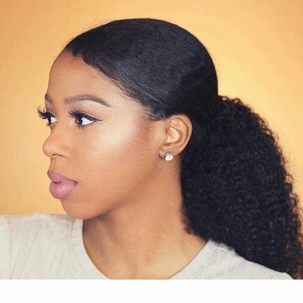 

new styles human hair ponytail virgin brazilian hair long curly drawstring ponytail extensinons 8a grade 16inch #1b 120g, Black
