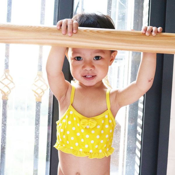 

set bikini children's wave point princess sling swimsuit, White;black
