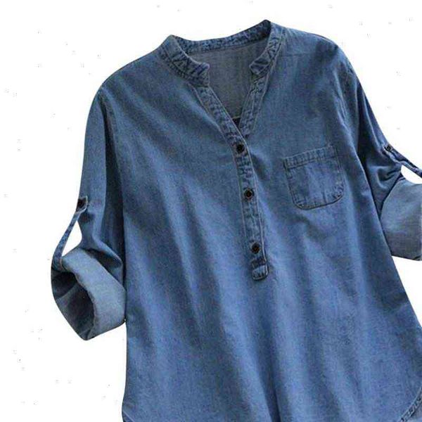 

womens women shirts casual denim asymmetrical hem long sleeve buttons pocket and blouse plus size elegant blusas kimono, White