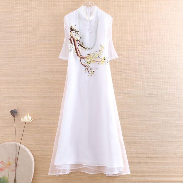 

ethnic clothing hi-end spring summer women cheongsam zen dress embroidery slim elegant lady chinese style a-line party qiapo s-xxl, Red