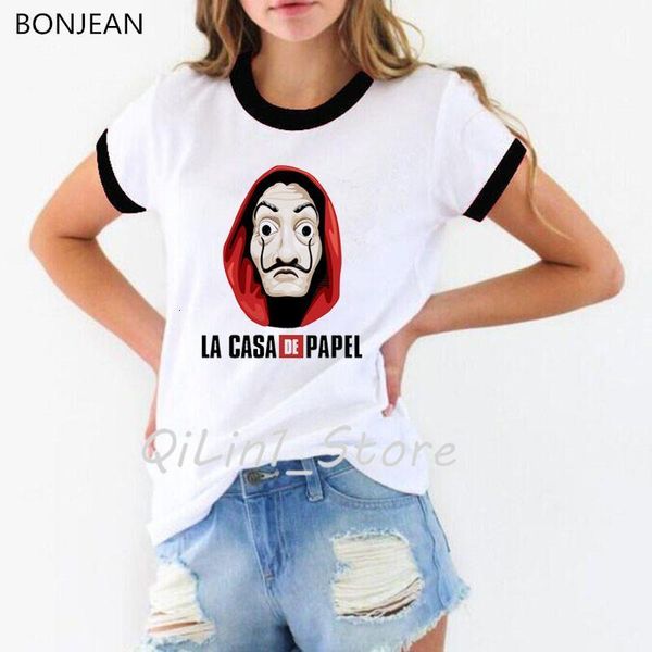 

harajuku shirt la casa de papel tshirt money heist tees tv series t shirt women clothes 2021 graphic tees shirt femme t-shirt, White