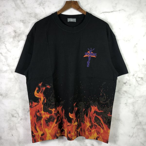 

2021 new summer style travis scott embroidery cactus jack t shirt men women flame pattern tees t-shirts clothing nyuw, White;black