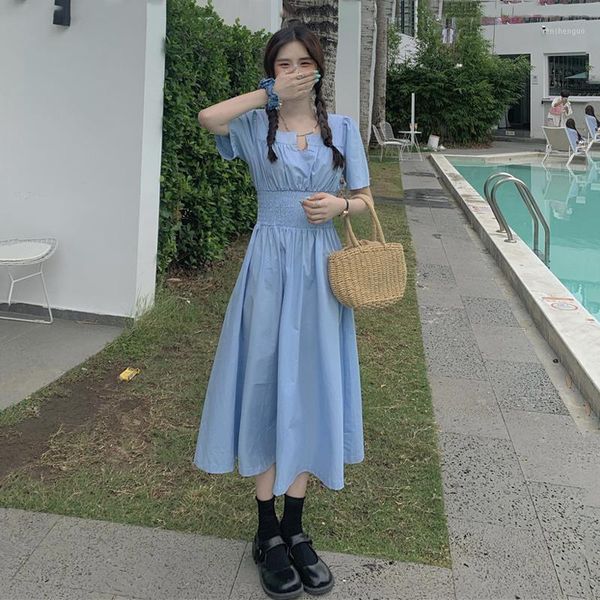 

casual dresses summer korean style 2021 high waist slimming and fashionable chic western mid-length short sleeve dress women's skirt, Black;gray