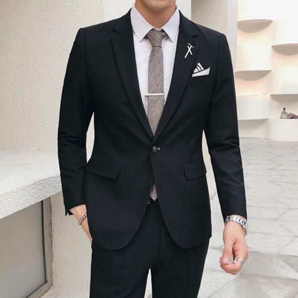 

men's suits & blazers jakcet + pants 2 piece groom wedding dress formal suit set men solid color mens slim business with trousers costu, White;black