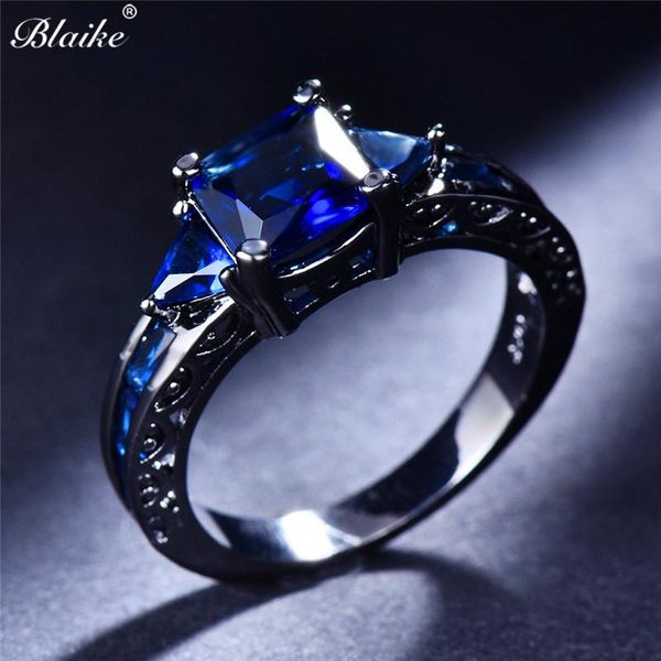 

wedding rings blaike trendy black gold filled royal blue fire cubic zirconia for women engagement jewelry birthstone halloween gifts, Slivery;golden