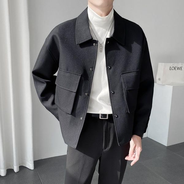 

men's jackets autumn shopkeeper japanese light mature wind big pocket jacket casual loose slim fashion, Black;brown