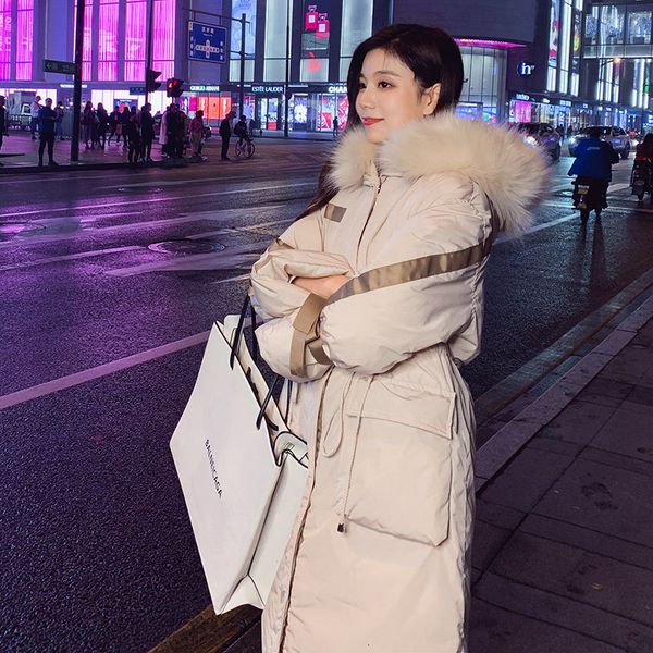 

2021 new autumn long coat female parkas winter large fur collar parka thick warm women jacket pp119 uh2b, Black