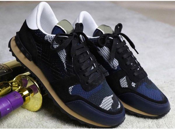 

[original box]camo mesh breathable rock runners sneakers camouflage men sports camo couple rock studs outdoor trainers, Black