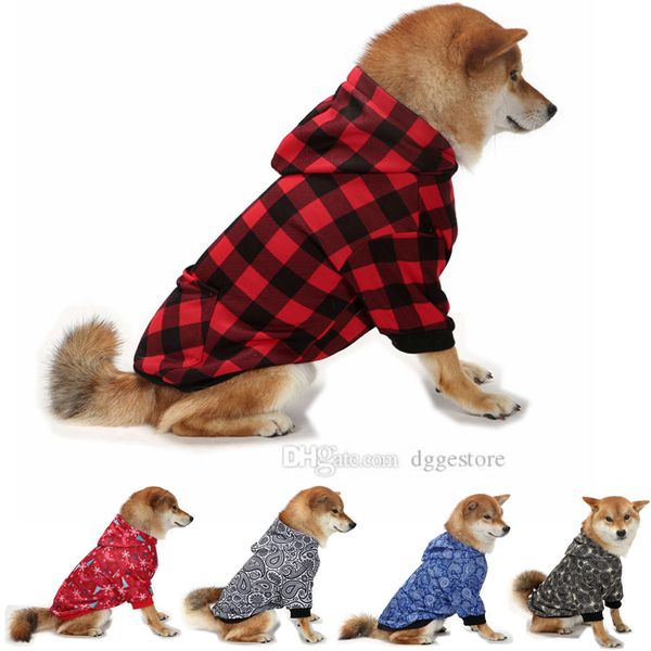 Kırmızı Ekose Köpek Hoodie Kazak Noel Köpek Giyim Şapka ve Cep Ile Pet Giyim Ceket Orta Büyük Yavru Köpekler için Shiba Inu Fransız Bulldog Paisley L Toptancı A270