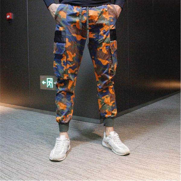 

men's pants selling autumn and winter hip-hop camo overalls, european leisure sports pantsjogging stretch, Black