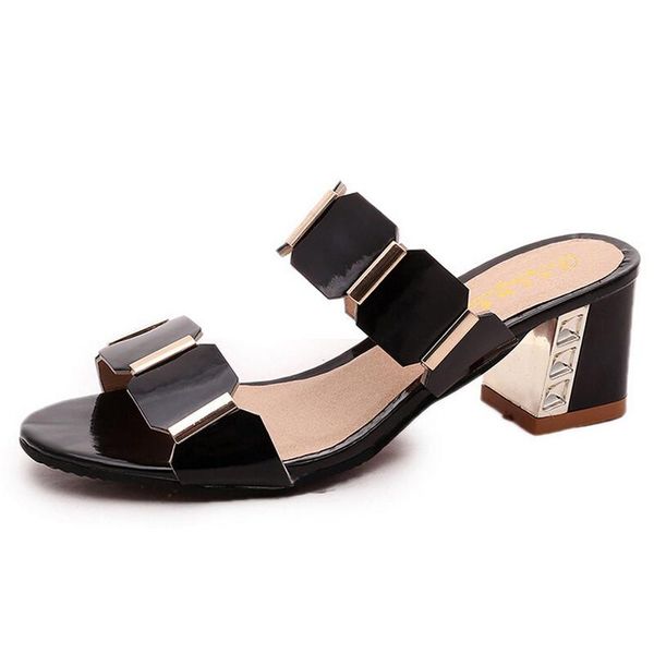 

dress shoes 2021 summer peep-toe women slides sequined square high heel woman fashion sandals, Black