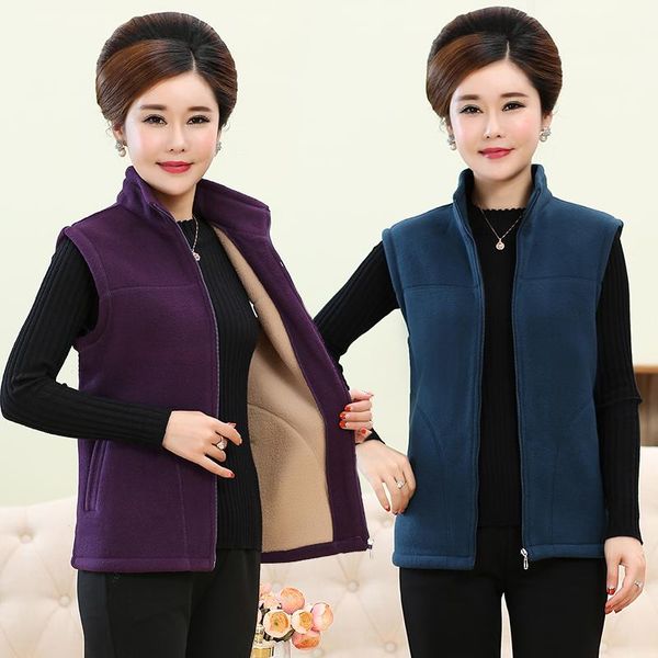 

women's vests 2021 mother loaded fleece vest outerwear female spring autumn middle-aged warm short jacket plus size women coats, Black;white