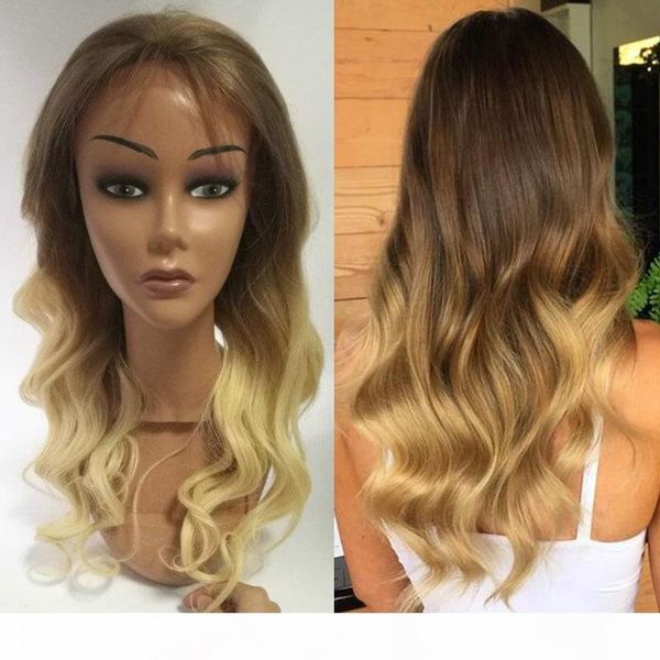 

brazilian ombre blonde #6 613 human hair body wave full lace wigs virgin human hair ombre blonde glueless lace front wigs, Black;brown