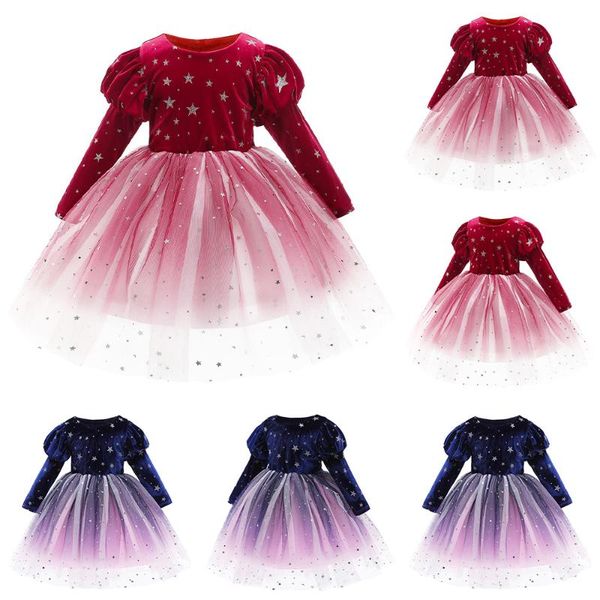 

girl's dresses kids girls christmas princess party tutu dress bridesmaid birthday prom children long sleeves o-neck outwearing clothes, Red;yellow