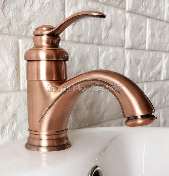 

bathroom sink faucets antique red copper single hole/handle wash basin mixer taps lnf391
