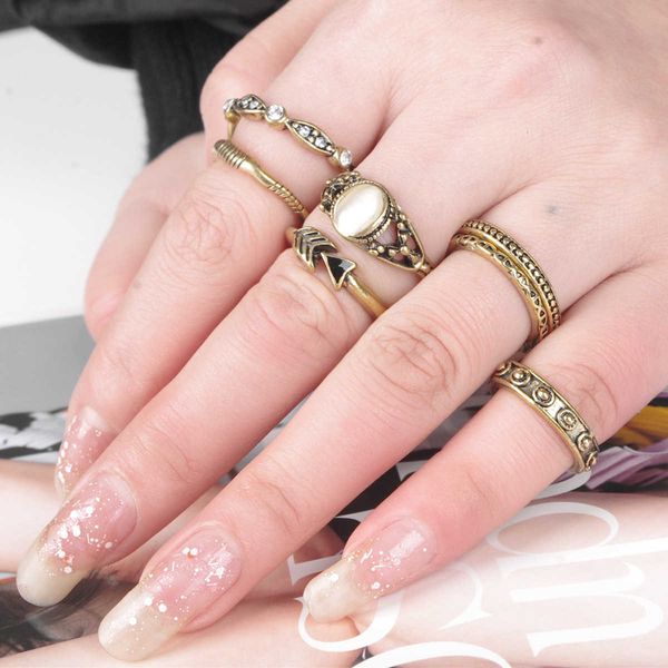 

jewelry national style personality exaggeration cat's eye stone combination set ring f1011, Silver