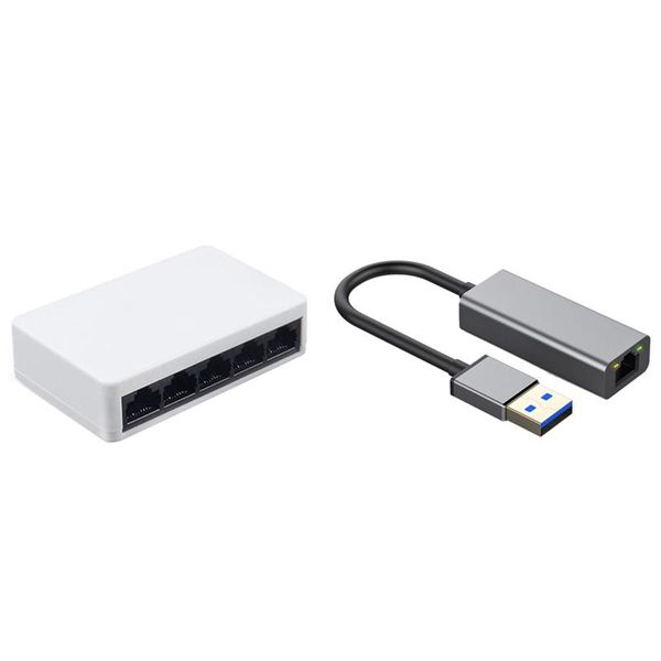 

keyboard mouse combos 5 ports mini ethernet rj45 10/100mbps network switch hub travel lan with usb 3.0 to card adapter