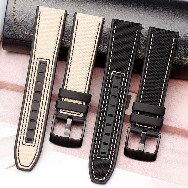

watch bands soft nylon rubber bottom strap for m038.431a m038 male canvas quick release 22mm black khaki waterproof bracelet, Black;brown