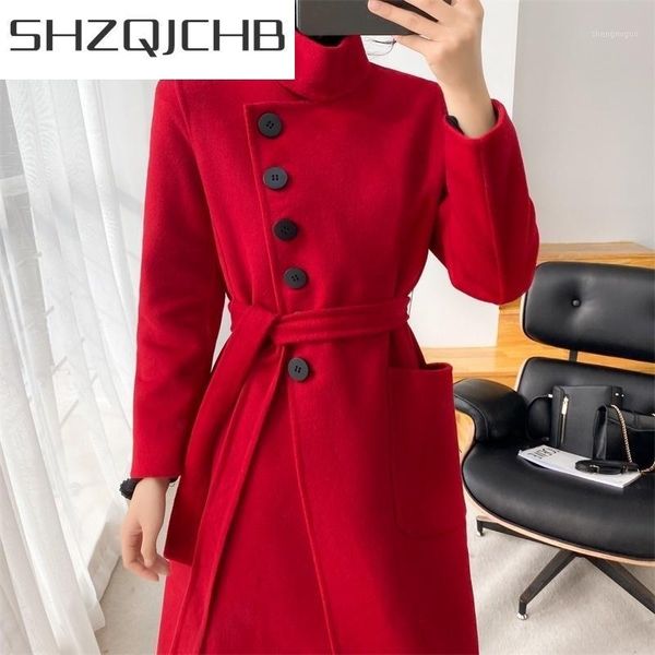 

slim coat women wool long female jacket all clothes for korean womens coats double-sided woolen cloth vetement f women's & blends, Black