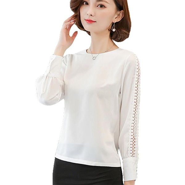 

women's blouses & shirts spring autumn office ladies blouse hollow out for woman work blusas white pink casual