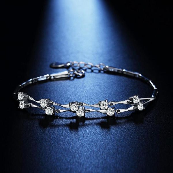 

charm bracelets kofsac luxury women bamboo double chain zircon bangle silver color party jewelry lady fashion valentine's day gifts, Golden;silver