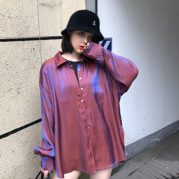 

plus size women blouses oversize blingbling shirts 2021 spring harajuku long sleeve shirts female streetwear, White