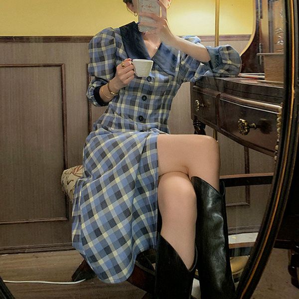 

2021 new plaid vintage women elegant sweet femal high street autumn women's clothing 82l3, Black;gray