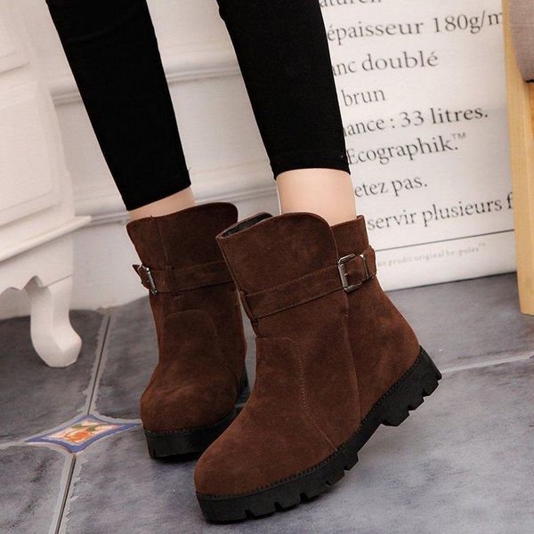 

boots women warm snow ankle buckle match solid shoes girls winter 2021, Black
