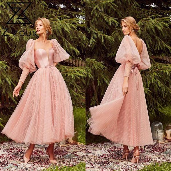 

casual dresses z-zoux women dress temperament dot printed lantern sleeve square collar backless high waist lareg hem maxi party 2021, Black;gray