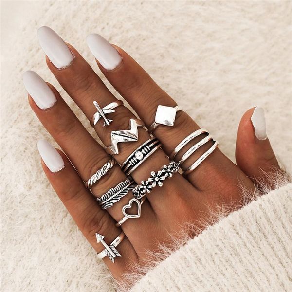 

bohemia retro silver color exaggerated hollow flower plane geometry knuckle rings jewelry gift cluster, Golden;silver