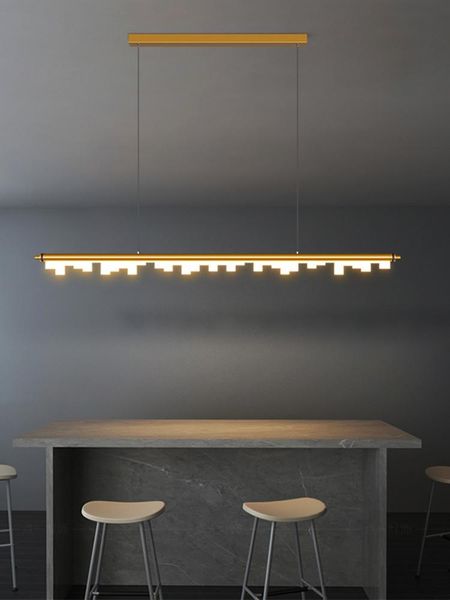 

pendant lamps minimalist designer gold/black long strip led chandelier restaurant counter study room indoor modern hanging lighting fixtures