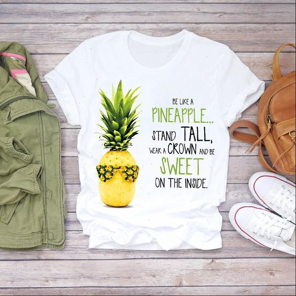 

women 2021 cartoon beach sweet pineapple fashion summer fruit shirt ladies womens t shirts t graphic female tee t shirt, White
