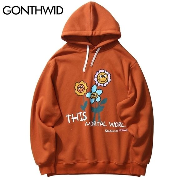 

gonthwid harajuku graffiti flowers print streetwear hoodies sweatshirts hip hop casual hooded mens fashion outwear lj201027, Black