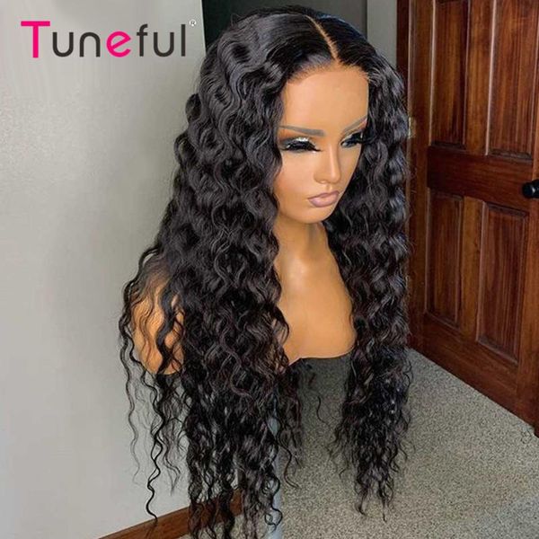 

loose deep wave lace front human hair wigs pre plucked brazilian wavy remy human hair closure wigs 150% 13x4 lace frontal, Black;brown
