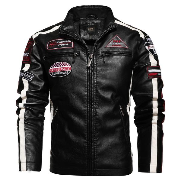 Jaqueta de motocicleta para homens em outono / inverno moda casual casaco de aviador bordado no inverno veludo pu jackle