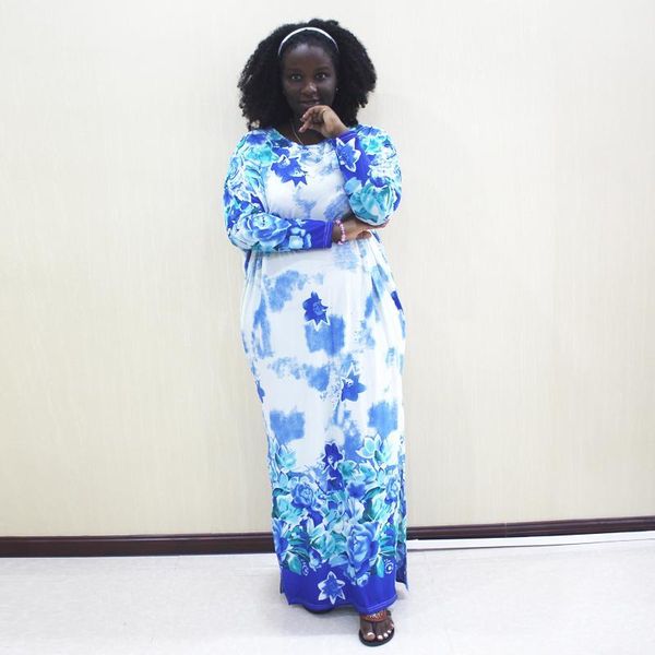 

ethnic clothing fashion african dashiki blue print long sleeve casual dresses for women, Red