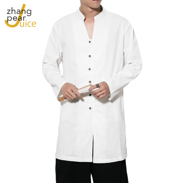 

men's casual shirts men spring cotton linen kimono shirt long sleeve solid leisure chinese clothes stand collar, White;black