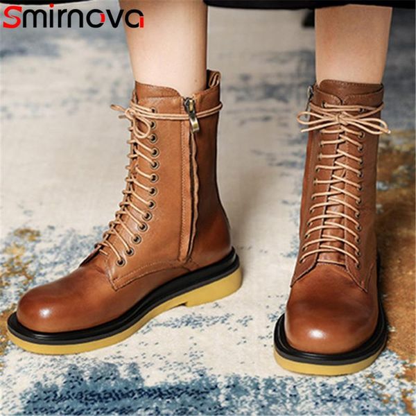 

boots smirnova genuine leather 2021 big size 43 flat shoes women ankle comfortable casual woman, Black