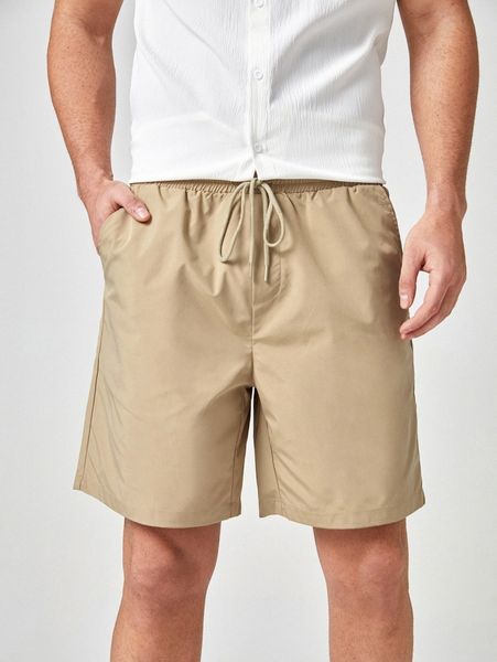 

men slant pockets drawstring waist shorts w8sp#, Black