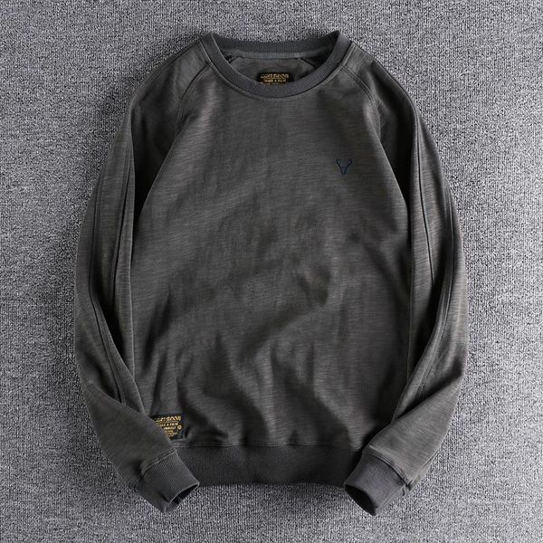 

men's hoodies & sweatshirts 2021 slub cotton round neck simple embroidery loose trend raglan sleeve leisure long clothes, Black