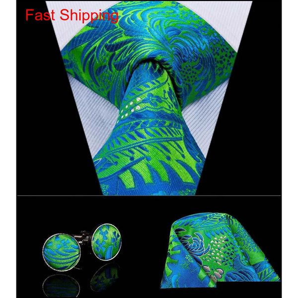 

fast shipping floral tie green bule hanky cufflinks sets men's 100% silk ties for men formal wedding qylepi mj_fashion, Black;blue