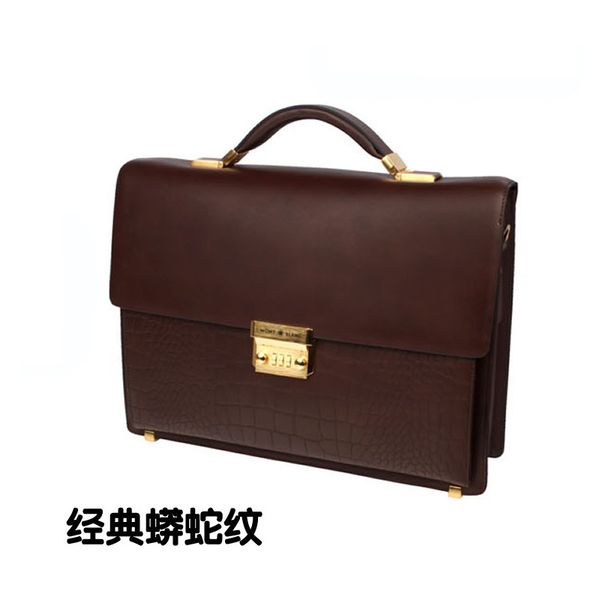 

code leather lock men's briefcase high-end first layer cowhide handbag
