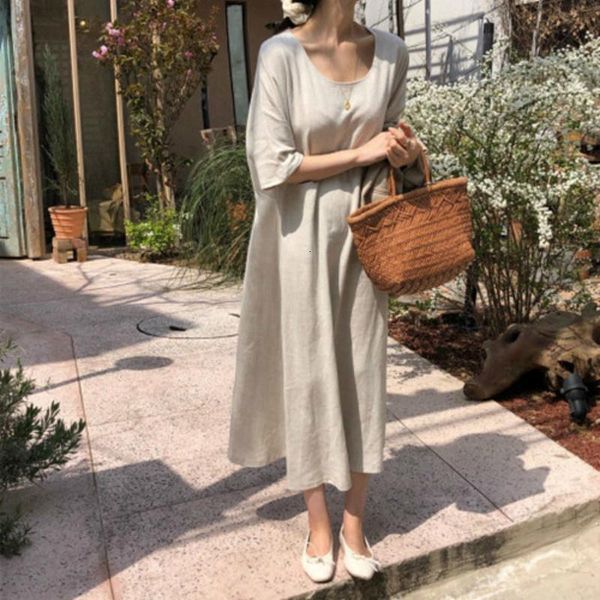 

party dresses shzq women summer oversized vintage cotton linen long dress female loose straight vestidos with pocket robe femme ete casual j, White;black