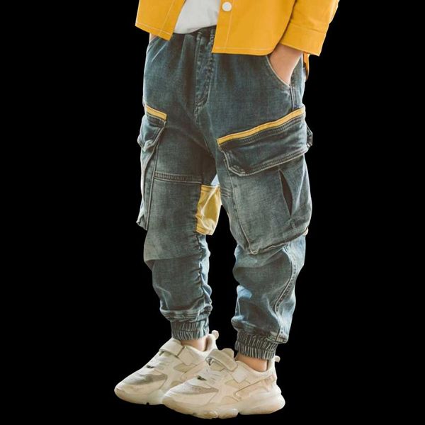 

jeans for boys patchwork boy kids three-dimensional pocket spring autumn children pants, Blue